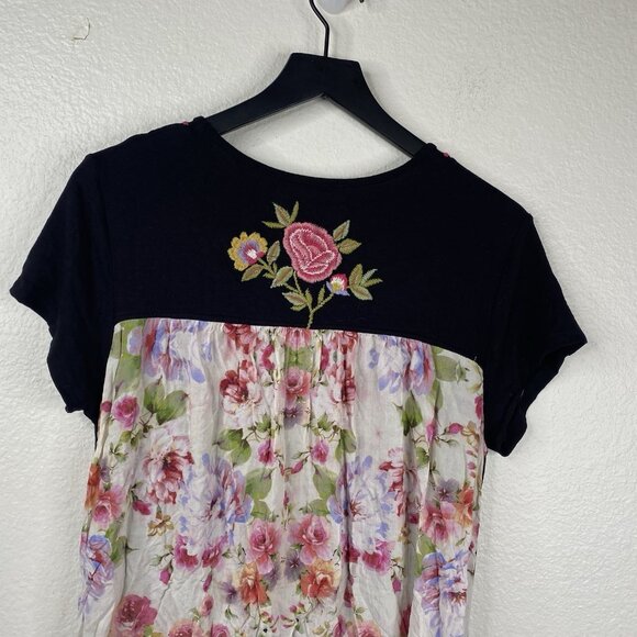 Caite Dress Women's Black Sz M Embroidered Floral Short Sleeves Boho Bloomcore - Picture 7 of 10